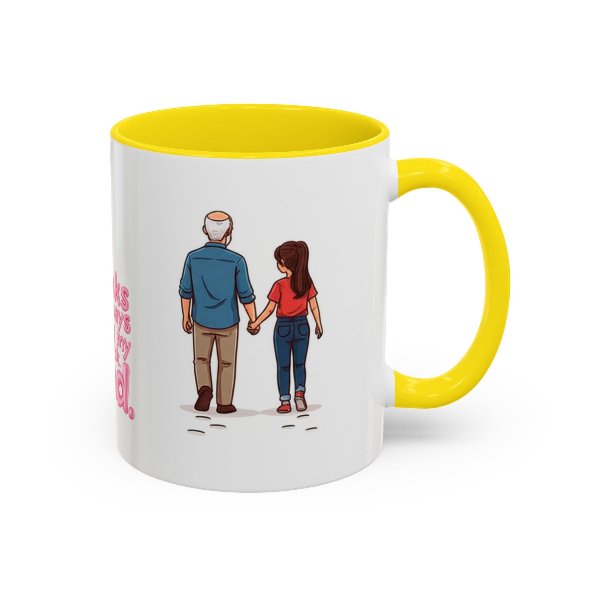 Standard 11oz Father's Day mug with yellow interior and Dad illustration