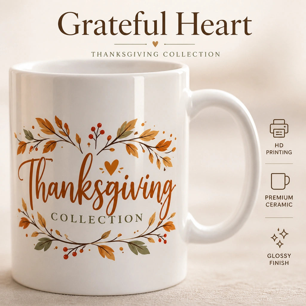 Grateful Autumn Thanksgiving Ceramic Mug | Cozy Fall Gift - new - Premium Detail