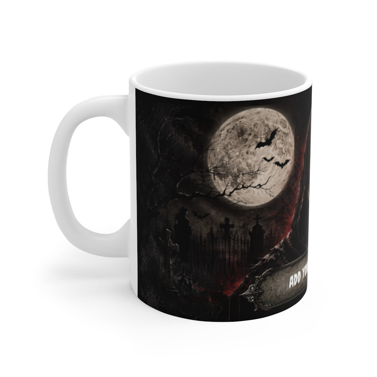 Grim Reaper Mask Cemetery Mug | Halloween Dark Gothic Moonlit Coffee