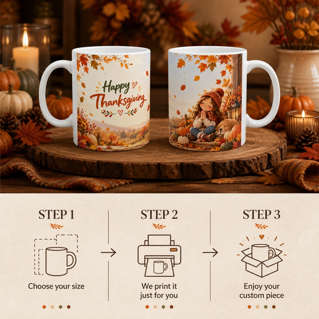 Happy Thanksgiving Ceramic Mug | Cozy Fall Gift - new - Personalization Process