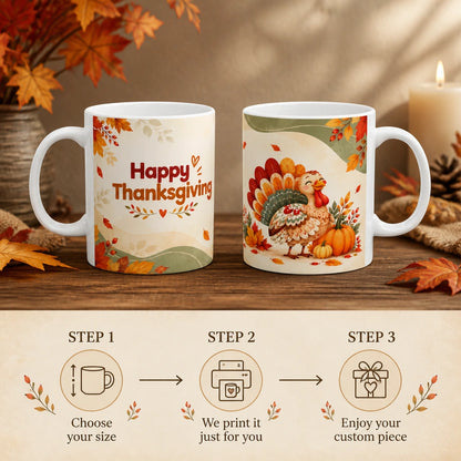 Happy Thanksgiving Turkey Ceramic Mug | Festive Holiday Gift - new - Personalization Process