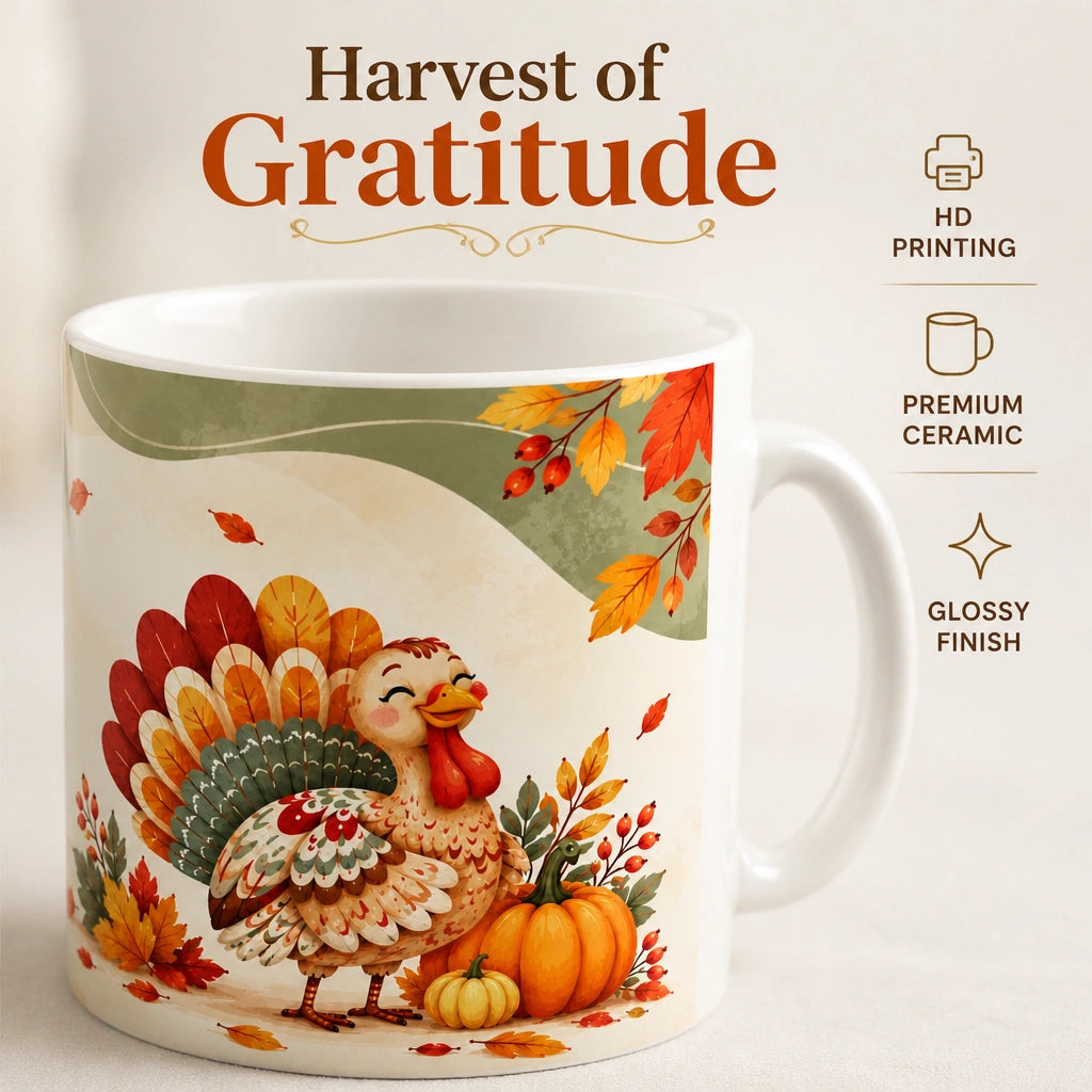 Happy Thanksgiving Turkey Ceramic Mug | Festive Holiday Gift - new - Premium Detail
