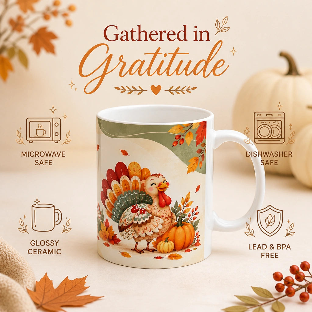 Happy Thanksgiving Turkey Ceramic Mug | Festive Holiday Gift - new - Product Feature