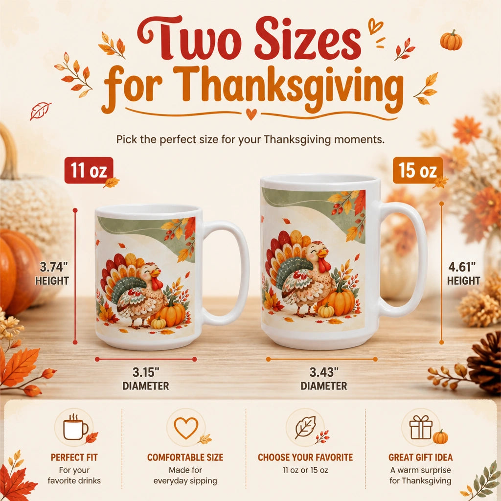 Happy Thanksgiving Turkey Ceramic Mug | Festive Holiday Gift - new - Variants Size