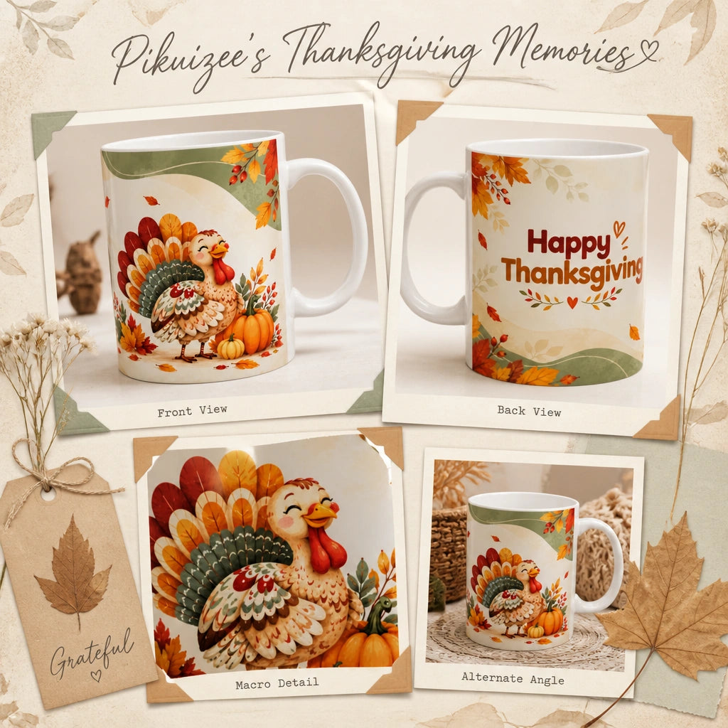 Happy Thanksgiving Turkey Ceramic Mug | Festive Holiday Gift - new - Wrap Around Artwork