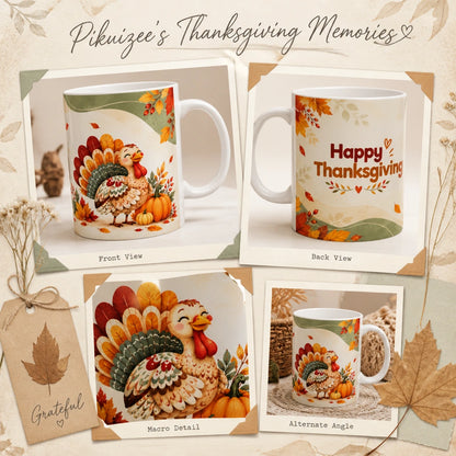 Happy Thanksgiving Turkey Ceramic Mug | Festive Holiday Gift - new - Wrap Around Artwork