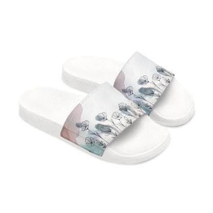 Watercolor Wildflower Youth Sandals | Nature Art Kids Slides