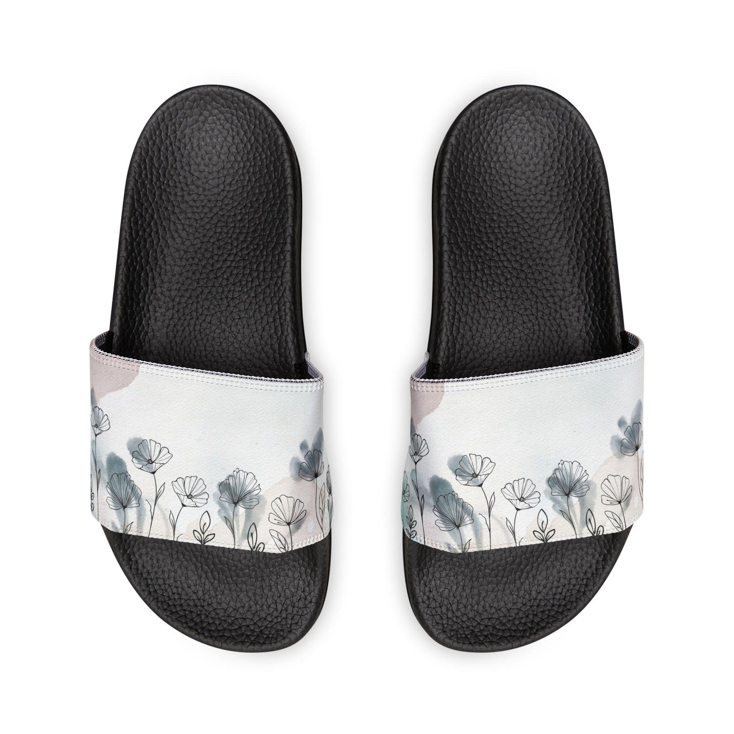Watercolor Wildflower Youth Sandals | Nature Art Kids Slides