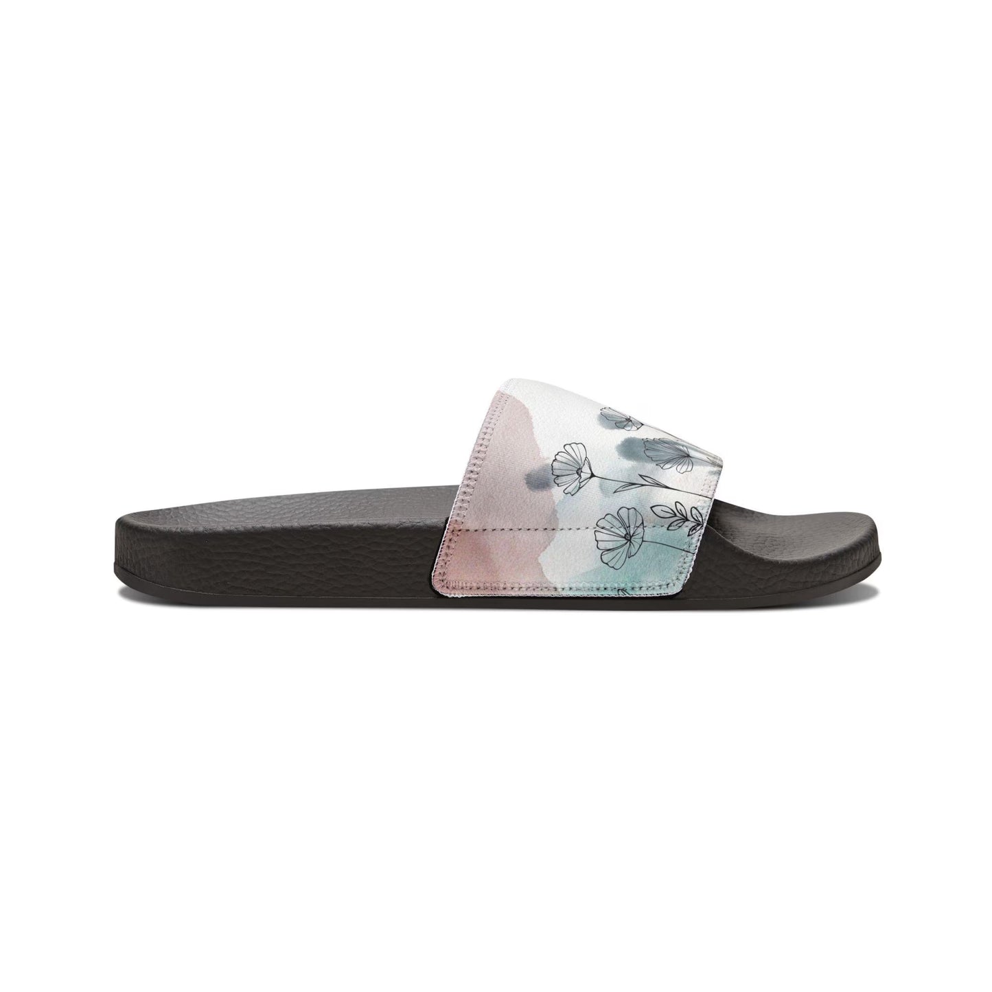 Watercolor Wildflower Youth Sandals | Nature Art Kids Slides