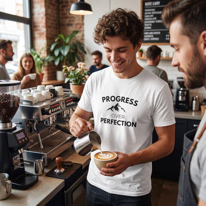 Progress Over Perfection Mountain Unisex Cotton Tee | Motivational