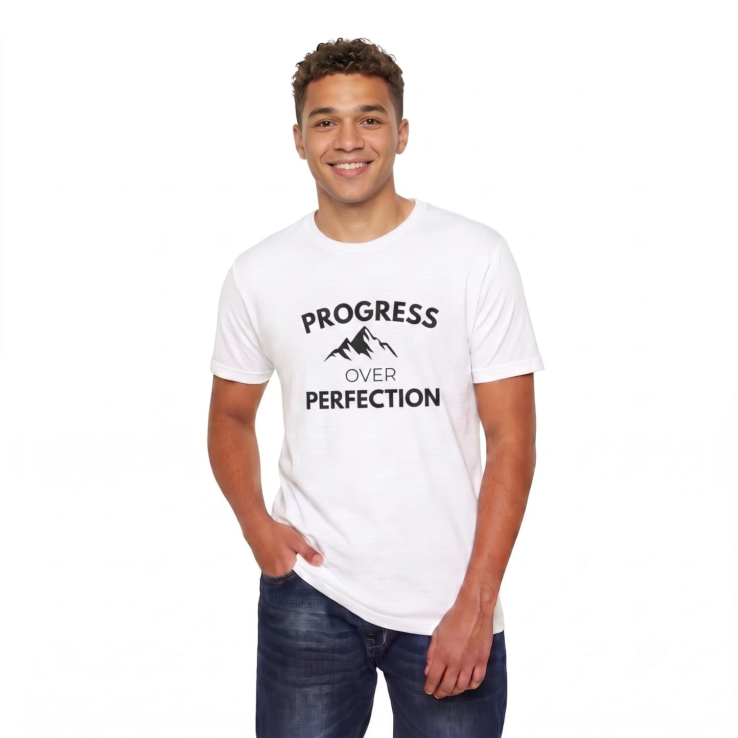 Progress Over Perfection Mountain Unisex Cotton Tee | Motivational