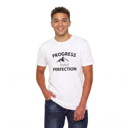 Progress Over Perfection Mountain Unisex Cotton Tee | Motivational