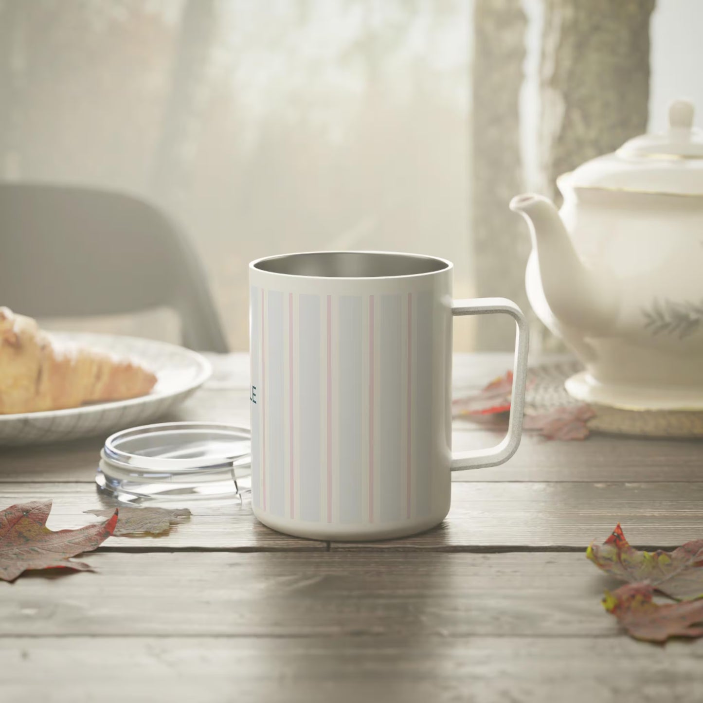 Minimal Striped Insulated Coffee Mug | Modern Design Gift