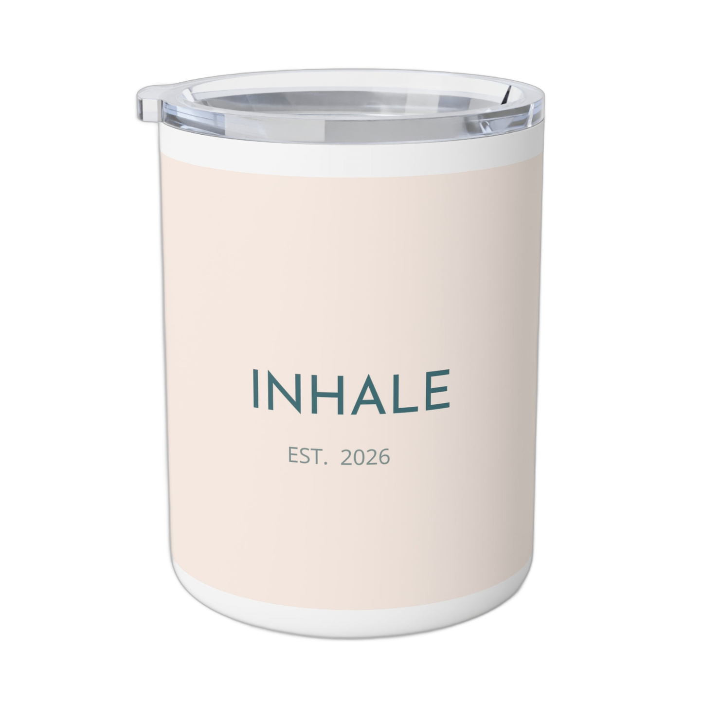 Inhale Est 2026 Minimalist Insulated Mug on transparent background