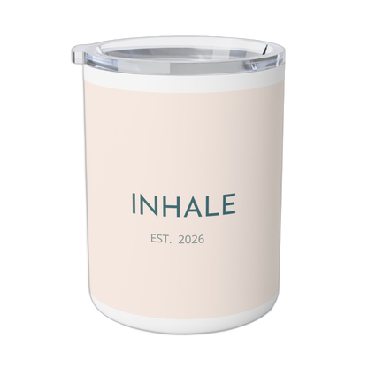 Inhale Est 2026 Minimalist Insulated Mug on transparent background