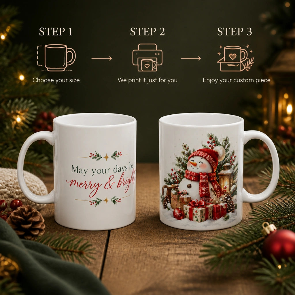 Merry & Bright Christmas Ceramic Mug | Festive Holiday Gift - new - Personalization Process