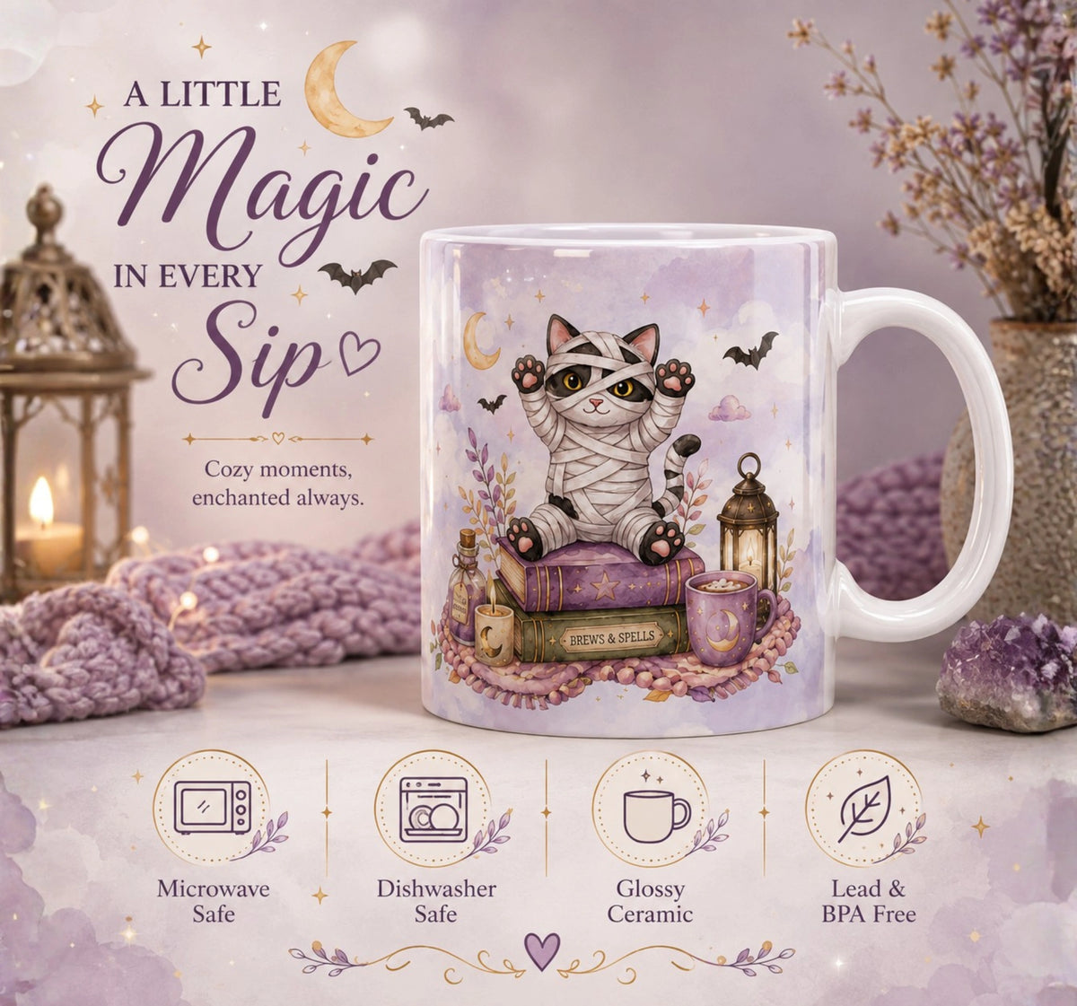 Mummy Cat Halloween Mug