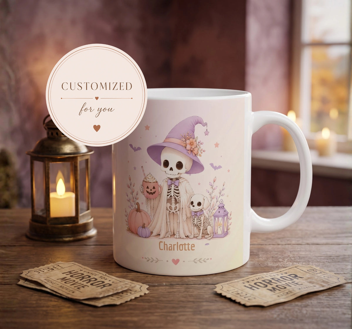 Pastel Skeleton Witch Halloween Mug