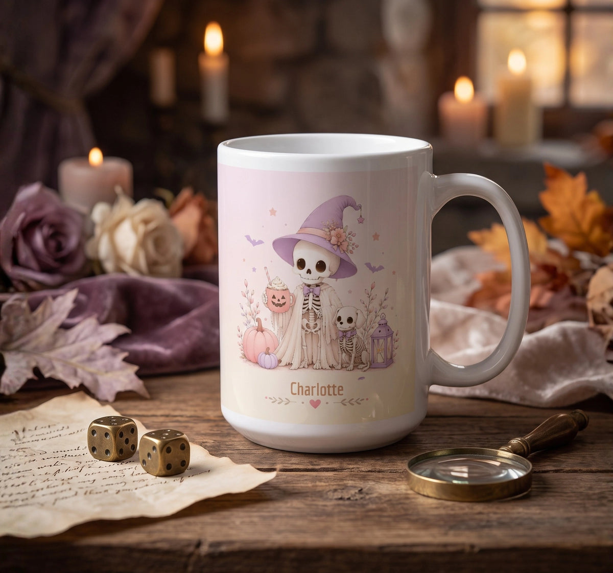 Pastel Skeleton Witch Halloween Mug