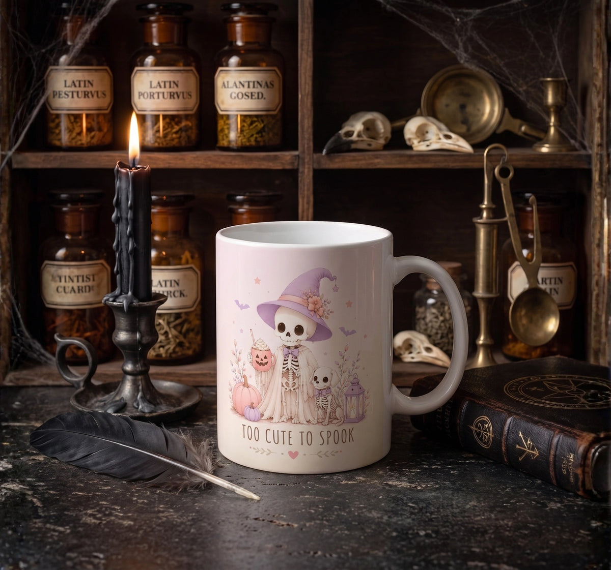 Pastel Skeleton Witch Halloween Mug