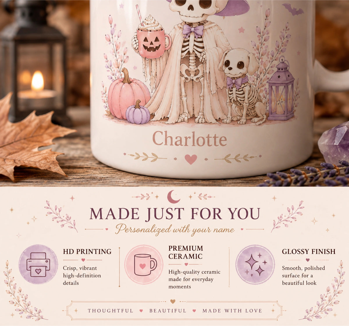 Pastel Skeleton Witch Halloween Mug