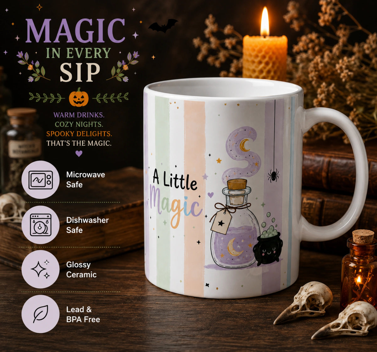 Pastel Witch Cauldron Halloween Mug