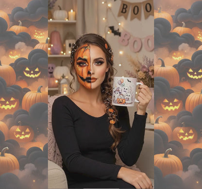 Halloween Ghost Ceramic Mug — Cute Spooky Nights, Treats & Memories Coffee Cup (11oz/15oz)