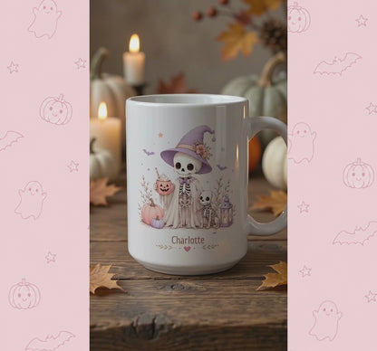 Pastel Skeleton Witch Halloween Mug