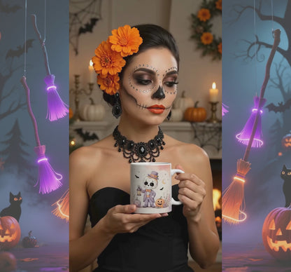 Whimsical Skeleton Halloween Ceramic Mug | Spooky Gift