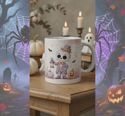 Whimsical Skeleton Halloween Ceramic Mug | Spooky Gift