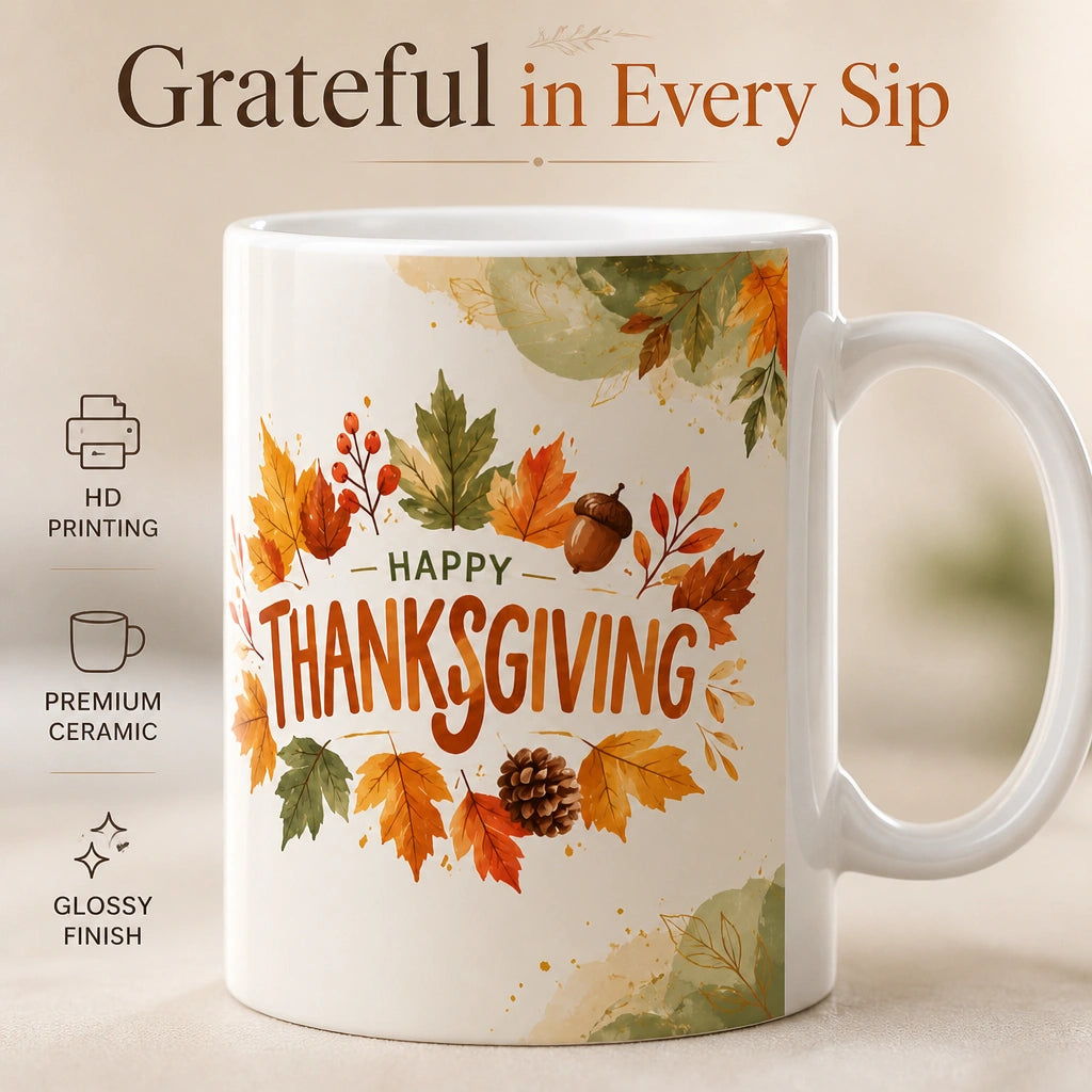 Thanksgiving Gratitude Ceramic Mug | Autumn Harvest Gift - new - Premium Detail