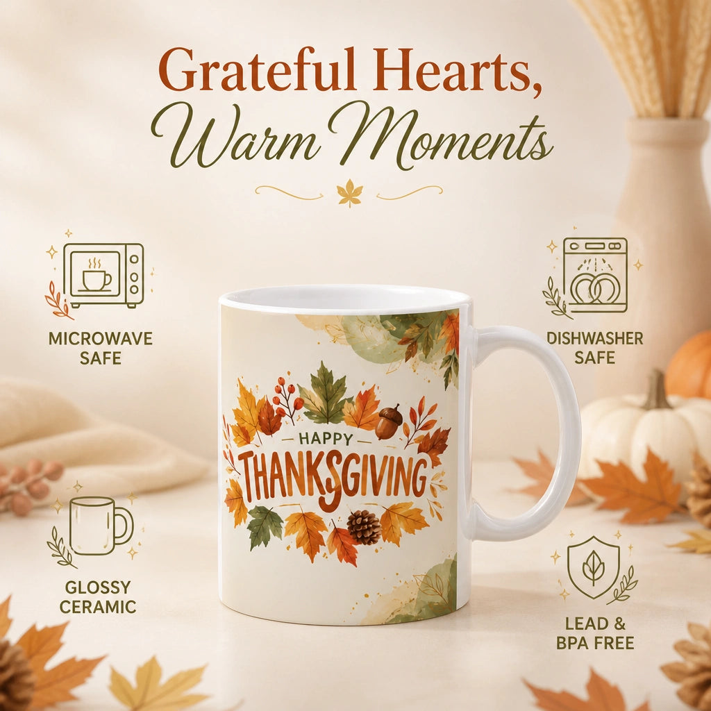 Thanksgiving Gratitude Ceramic Mug | Autumn Harvest Gift - new - Product Feature