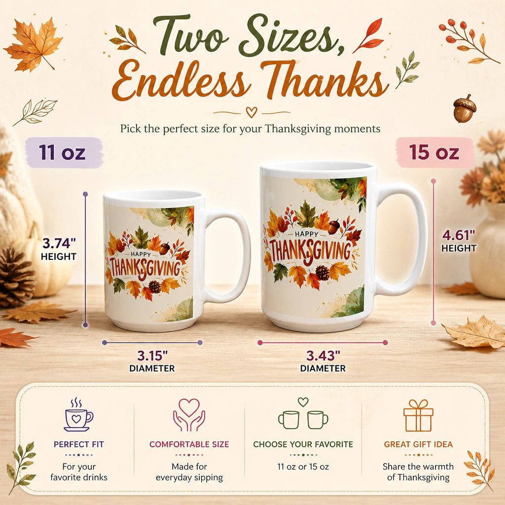 Thanksgiving Gratitude Ceramic Mug | Autumn Harvest Gift - new - Variants Size