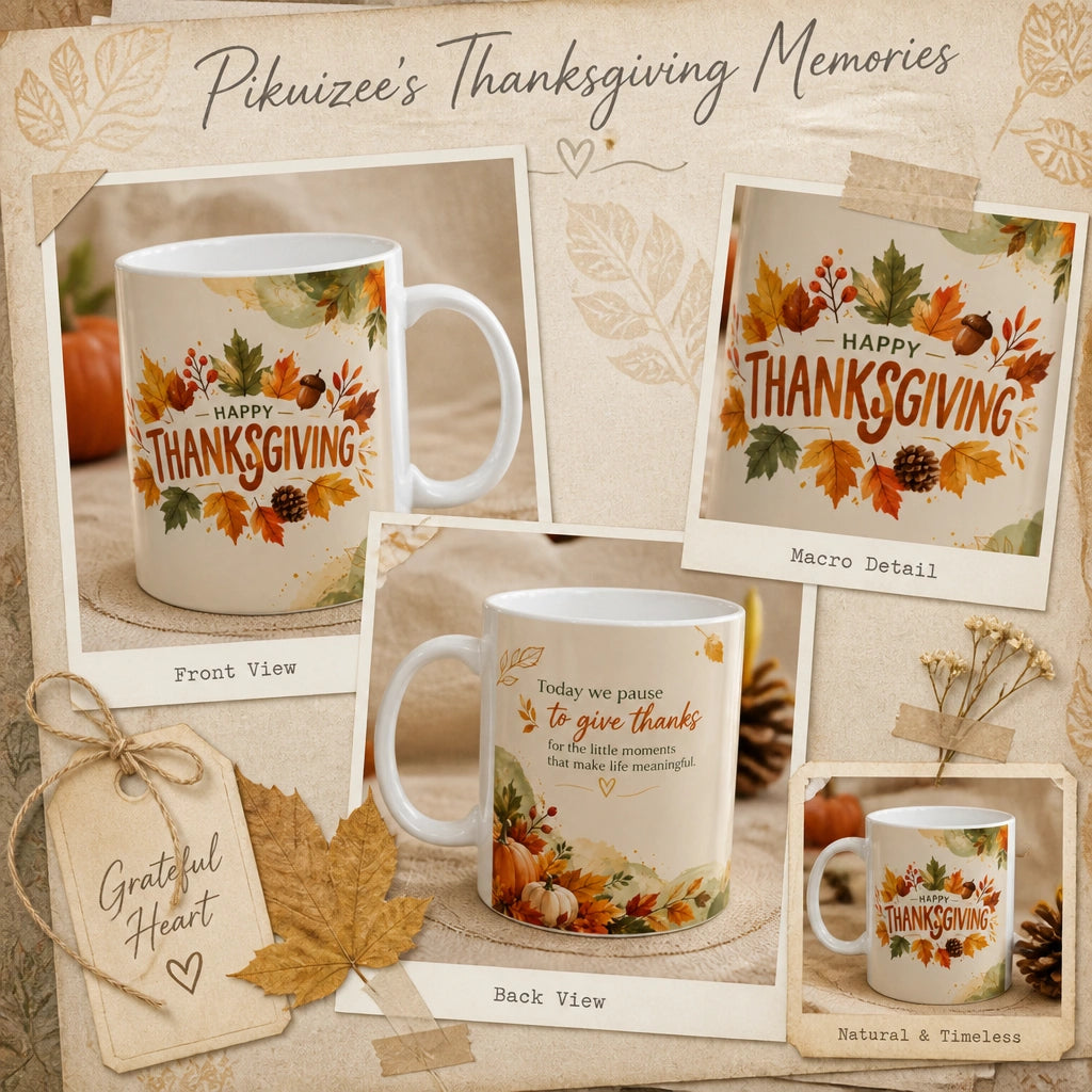 Thanksgiving Gratitude Ceramic Mug | Autumn Harvest Gift - new - Wrap Around Artwork