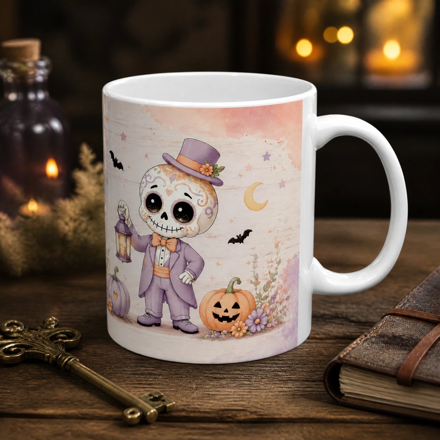 Whimsical Skeleton Halloween Ceramic Mug | Spooky Gift - new - Hero