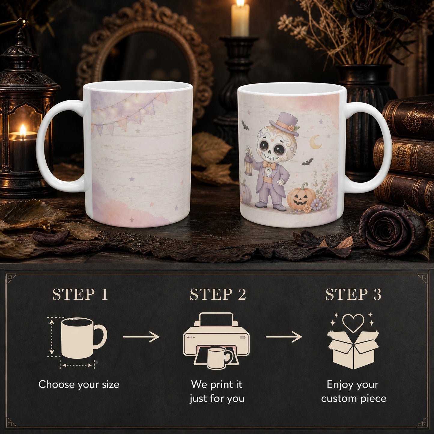 Whimsical Skeleton Halloween Ceramic Mug | Spooky Gift - new - Personalization Process