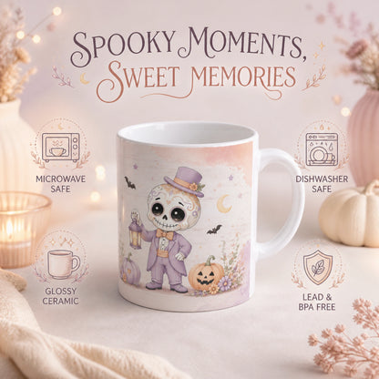 Whimsical Skeleton Halloween Ceramic Mug | Spooky Gift - new - Product Feature