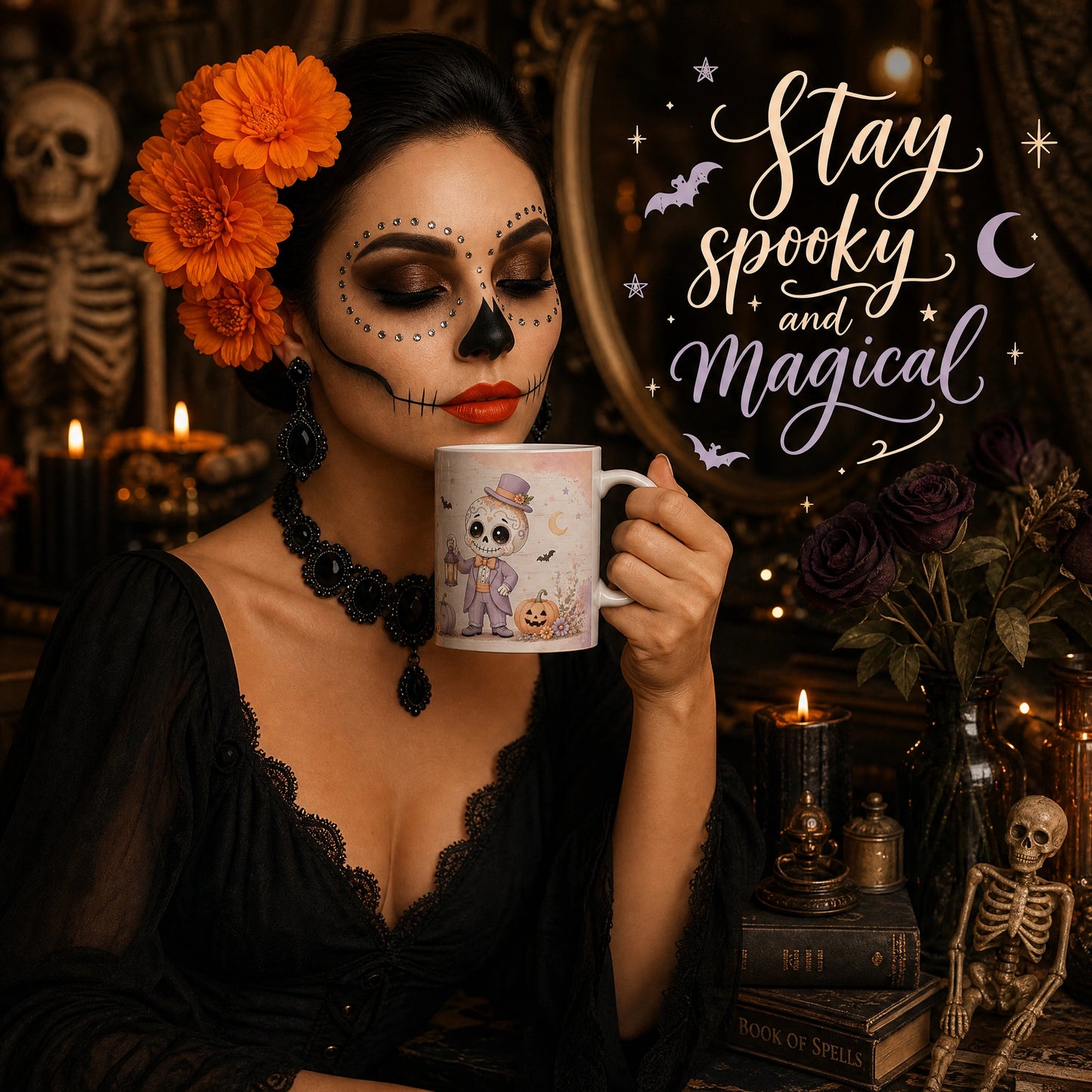 Whimsical Skeleton Halloween Ceramic Mug | Spooky Gift - new - Seasonal Lifestyle