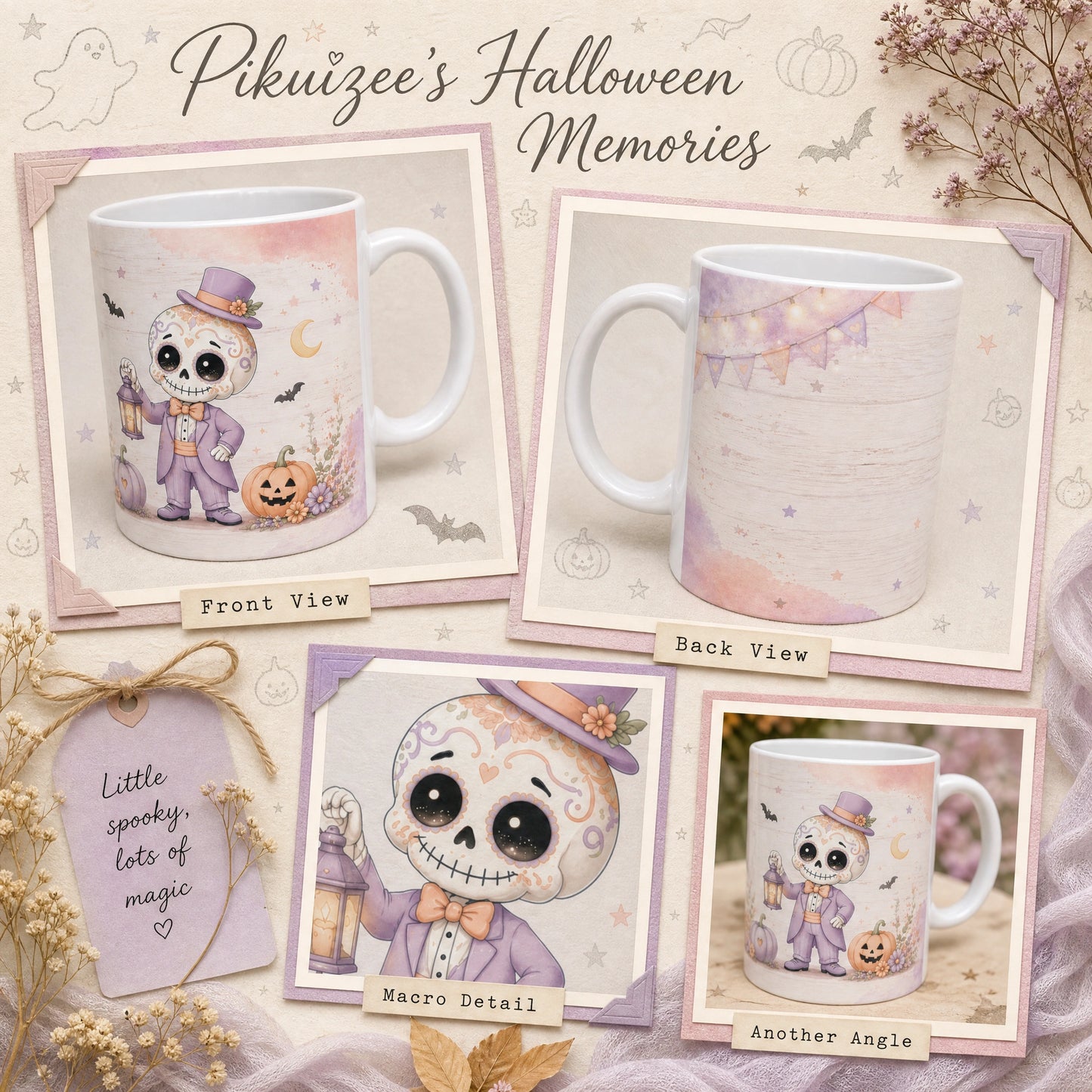 Whimsical Skeleton Halloween Ceramic Mug | Spooky Gift - new - Wrap Around Artwork