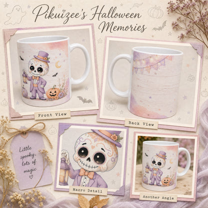 Whimsical Skeleton Halloween Ceramic Mug | Spooky Gift - new - Wrap Around Artwork