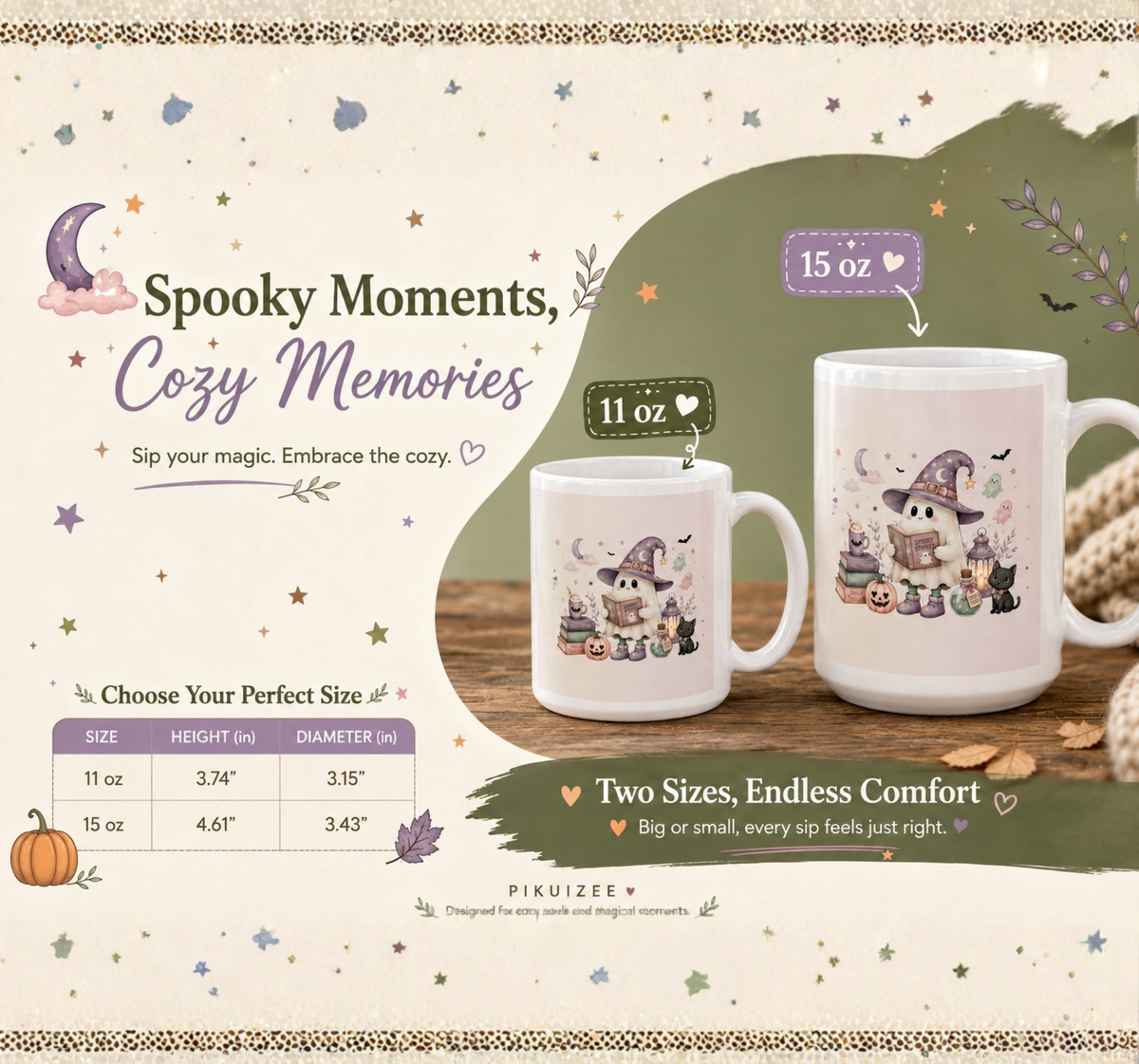Witch Ghost Halloween Mug - Size Comparison